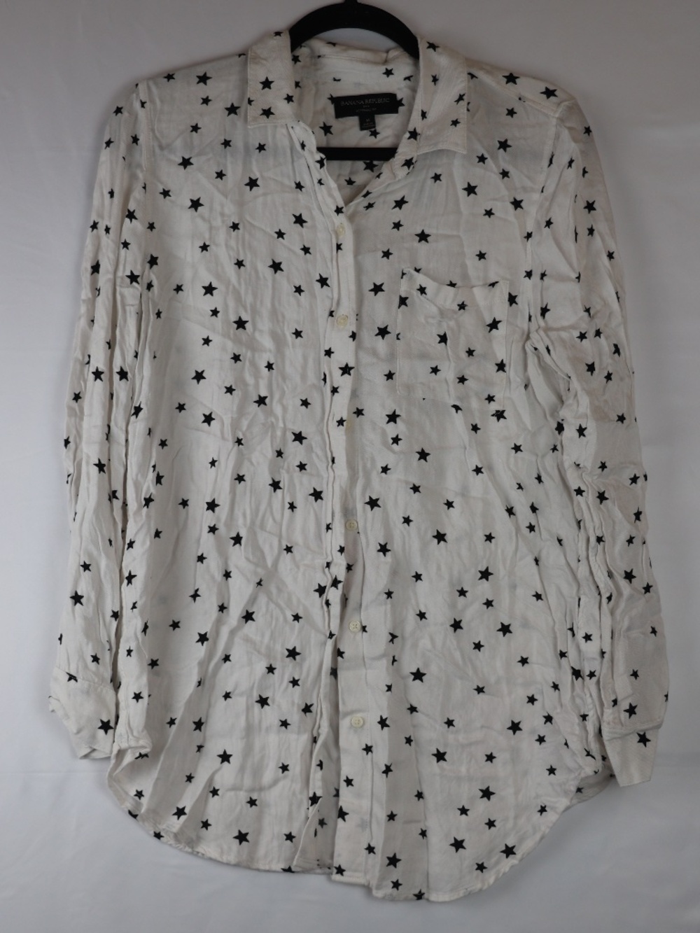 Banana Republic White Button-Down Shirt with Black Star Print